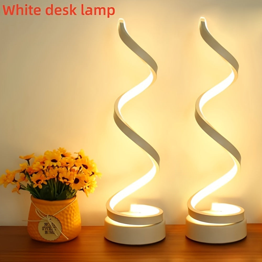 Dimmable Spiral Table Lamp with Touch Control & USB-C Charging Port, 3-Way Brightness Bedside Nightstand Lamp, Modern Minimalist LED Desk Lamp for Bedroom Living Room, Black & White