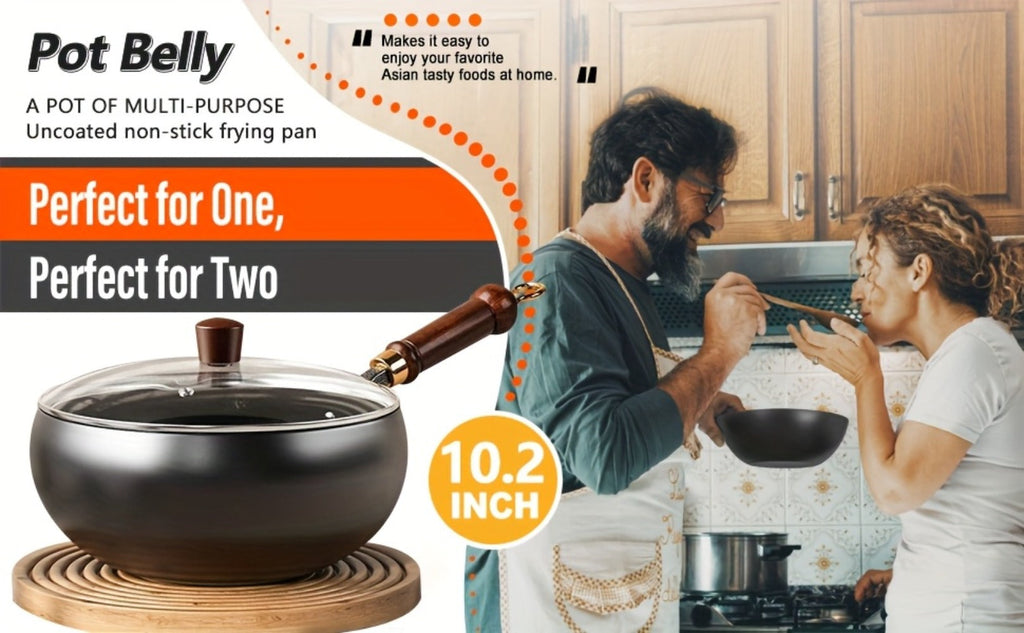 Wok Pan Carbon Steel Japanese Style Large Belly Uncoated Traditional Stir Fry Pan with Heat Resistant Handle Compatible with Gas Induction and All Stovetops for Stir Fry Soup Stew Camping Cooking