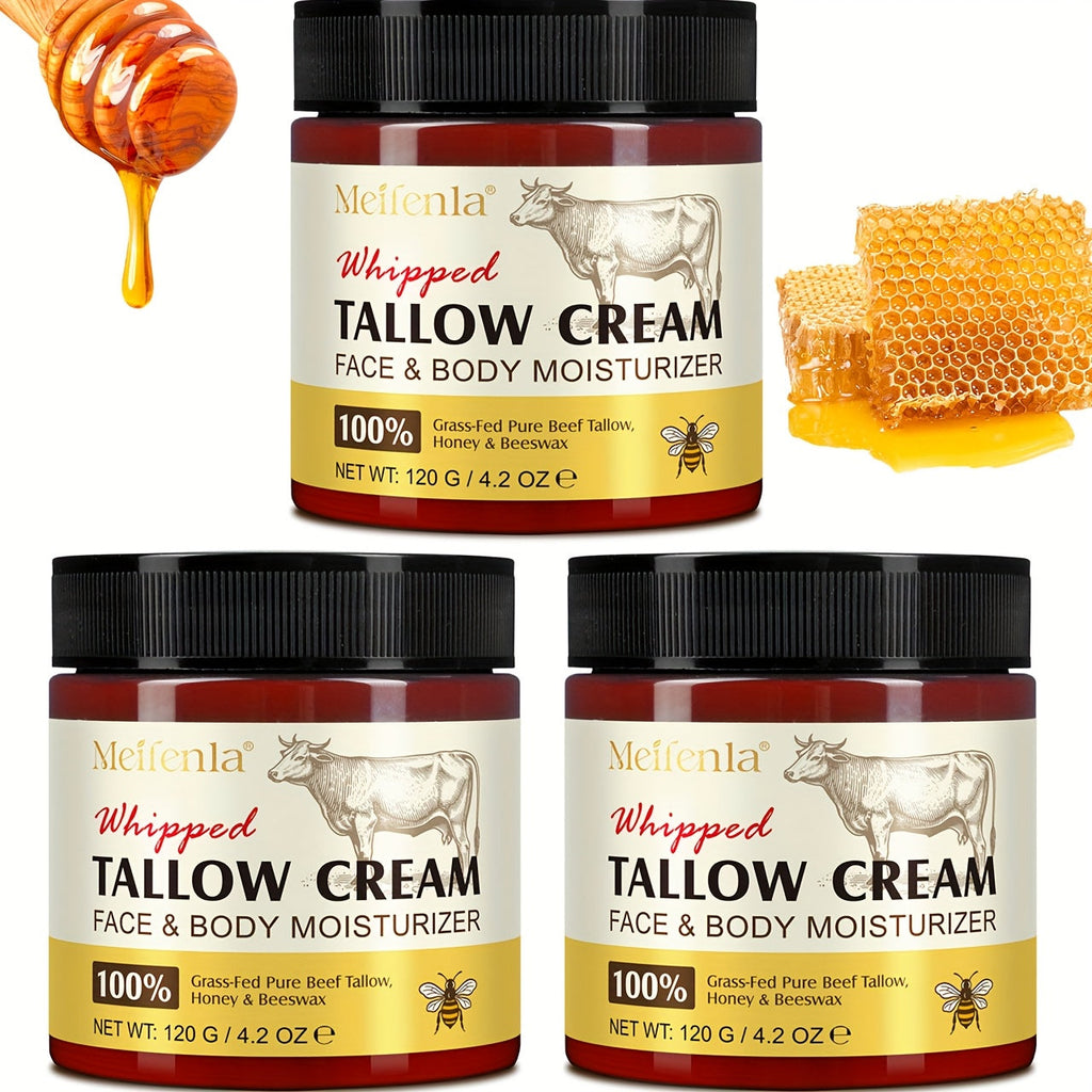Whipped Tallow Cream 120g Grass-Fed Beef Tallow Honey Beeswax Moisturizing Face Body Hand Cream All Skin Types No Artificial Fragrance Skin Barrier Support