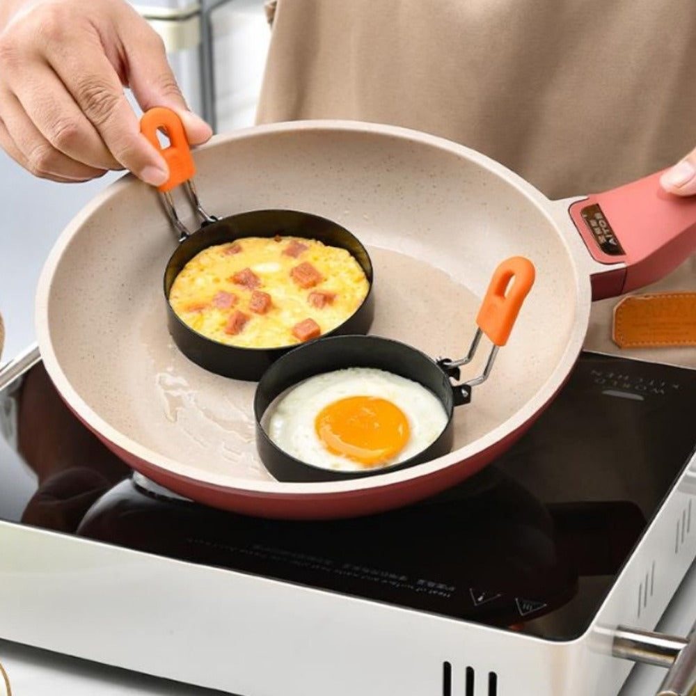 Egg Ring Set 6pcs Nonstick Stainless Steel Pancake Mold 4 Inch and 6 Inch Silicone Handle Round Griddle Shaper for Eggs Omelettes Pancakes Sandwiches Breakfast Cooking