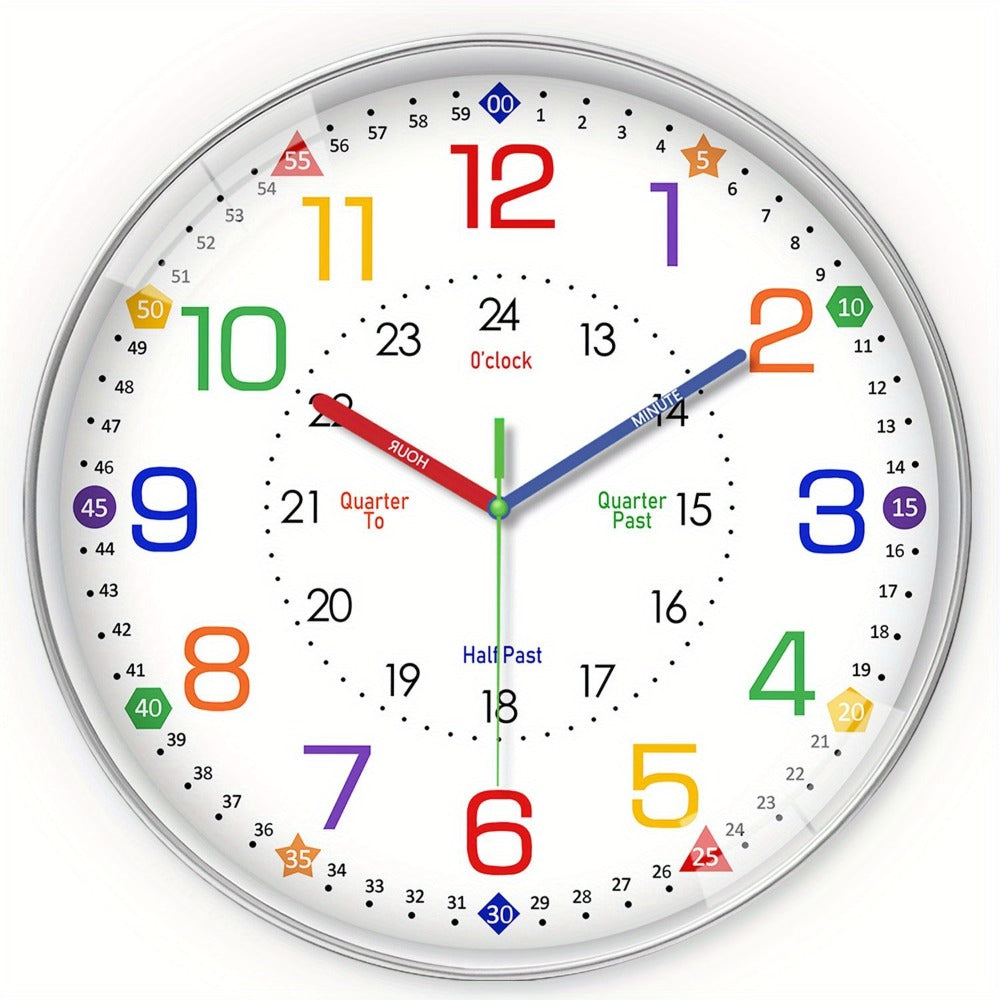Silent Wall Clock for Classroom & Home | 8/10/12 Inch Color-Coded Educational Teaching Clock, Non-Ticking Japanese Quartz Movement