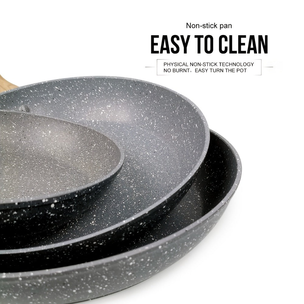 Non-Stick Frying Pan Set 3-Piece 7 9.5 11 Inch ¨C Dishwasher Safe Skillet Set with Insulated Handle | Induction Compatible Home Kitchen Pans in Beige Grey & Black | Durable Even-Heating Cookware