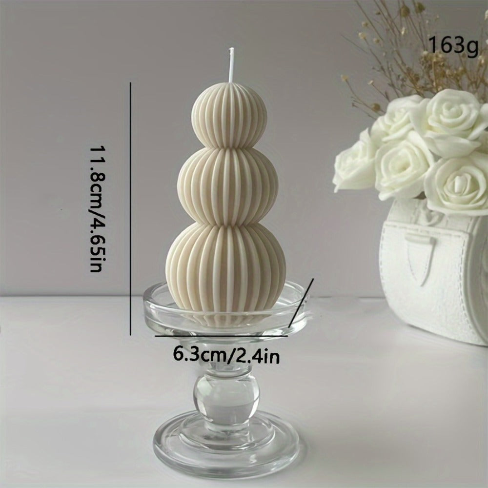 Scented Candle Wave Sphere Ball - Sandalwood & French Vanilla Fragrance, Geometric Home Decor Candle for Valentine's Day, Christmas & Special Occasions
