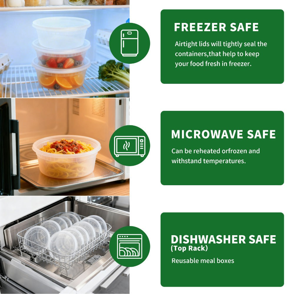 Deli Containers with Lids 48 Pack 8oz | BPA-Free Leakproof Meal Prep Containers | Microwave Dishwasher Freezer Safe Stackable Food Storage for Takeout Meal Preparation