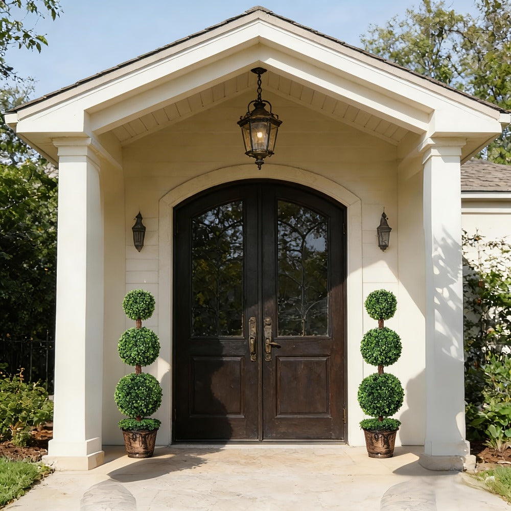 Artificial Boxwood Topiary Tree 2 Pack 3ft 4ft Faux Topiary Ball Tree Potted Plant for Front Door Porch Living Room Indoor Outdoor Decor