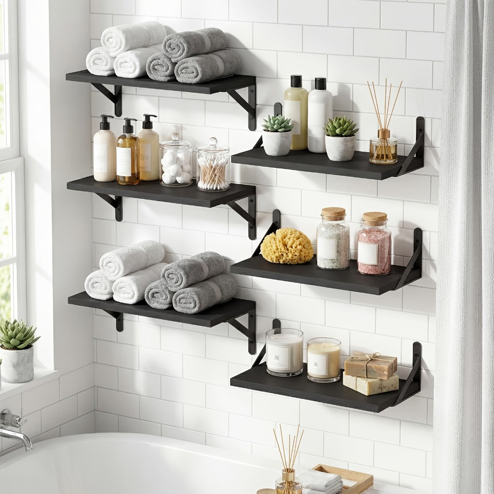 Floating Shelves for Wall ¨C 3 or 6pcs Heavy Duty Farmhouse Wall Shelves for Bedroom, Bathroom, Living Room & Kitchen Decor ¨C Long Ledge Shelf for Storage & Display (Multiple Colors & Sizes)