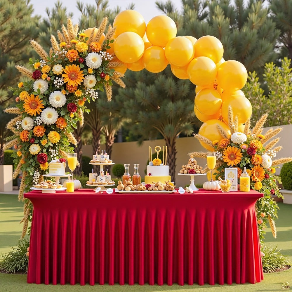 Spandex Fitted Tablecloth 2 Pack Wrinkle-Free Stretch Table Cover with Pleated Skirt for 6FT 8FT Rectangle Tables Wedding Banquet Party Birthday Event Decoration Red Polyester Table Cloth Set