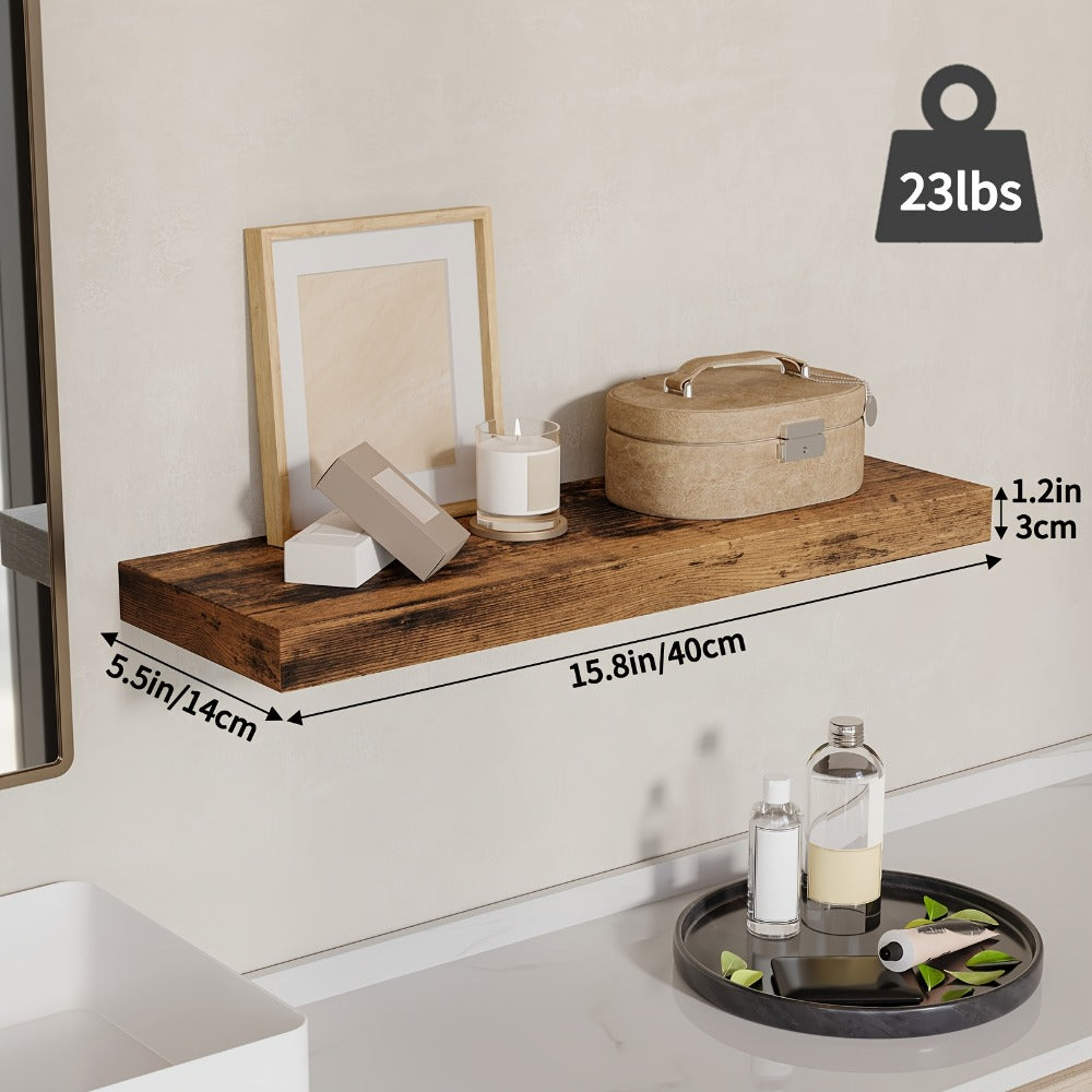 Floating Wall Shelves Set of 4, Retro Style Wall Mounted Shelves with Invisible Brackets for Bathroom Living Room Bedroom Kitchen, Brown Black White Gray Home Decor Display