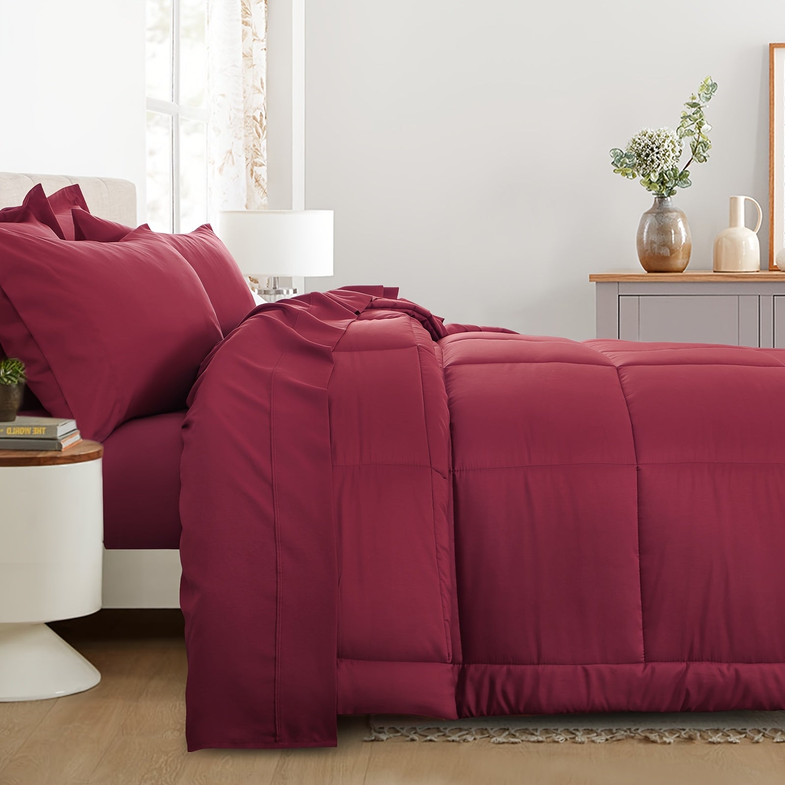 7 Piece Comforter Set Luxury Soft Fluffy Bedding All Season Bed in a Bag with Comforter Fitted Sheet Flat Sheet Pillowcases Hypoallergenic Breathable Easy Care Queen King Twin XL Full
