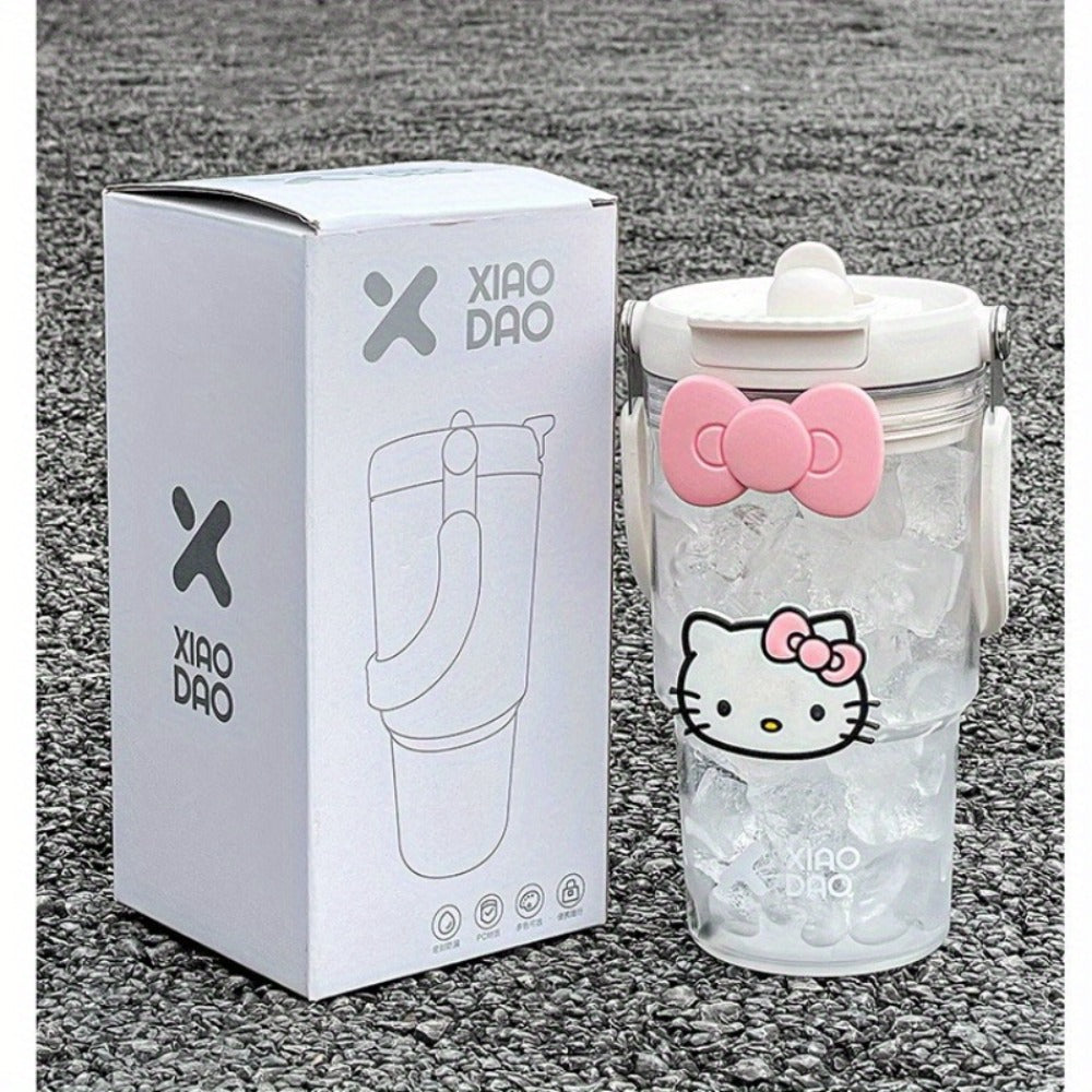 Hello Kitty Water Bottle with Straw 30 Oz ¨C Large Capacity Cartoon Tumbler for Women & Girls ¨C Portable Outdoor Sports Cup with Bow & Sticker ¨C Cute Kawaii Plastic Drinkware Gift