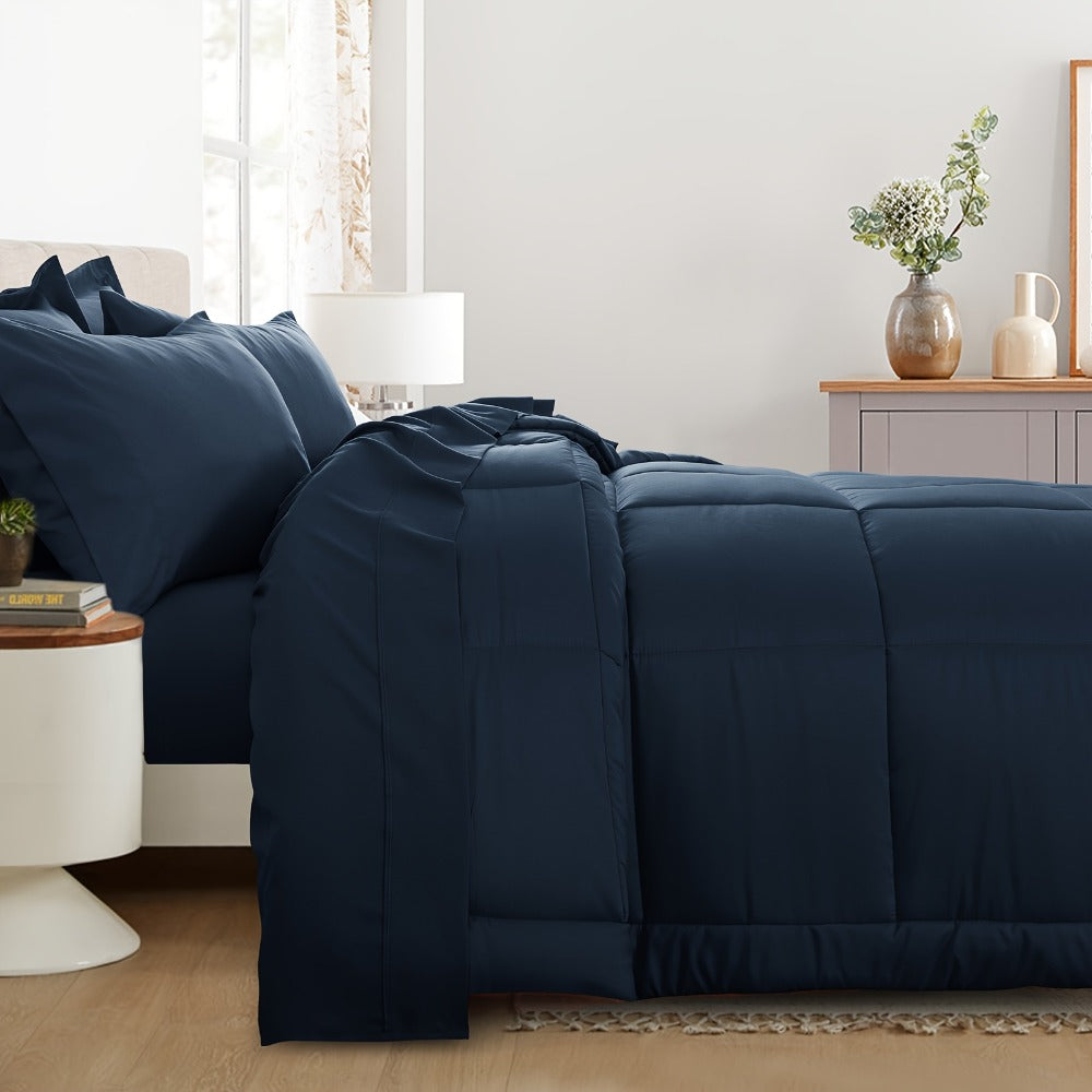 7 Piece Comforter Set Luxury Soft Fluffy Bedding All Season Bed in a Bag with Comforter Fitted Sheet Flat Sheet Pillowcases Hypoallergenic Breathable Easy Care Queen King Twin XL Full