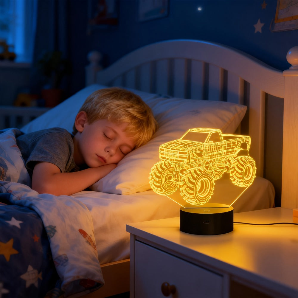 Monster Truck 3D Illusion Night Light 16 Color Changing LED Lamp Remote Control USB Powered Boys Bedroom Decor Cool Car Gift for Kids Birthday Holiday