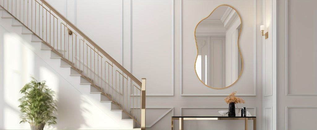 Boho Irregular Wall Mirror - Gold Aluminum Alloy Frame Asymmetrical Decorative Mirror for Bathroom Bedroom Living Room Entryway Cloakroom Wall Decor