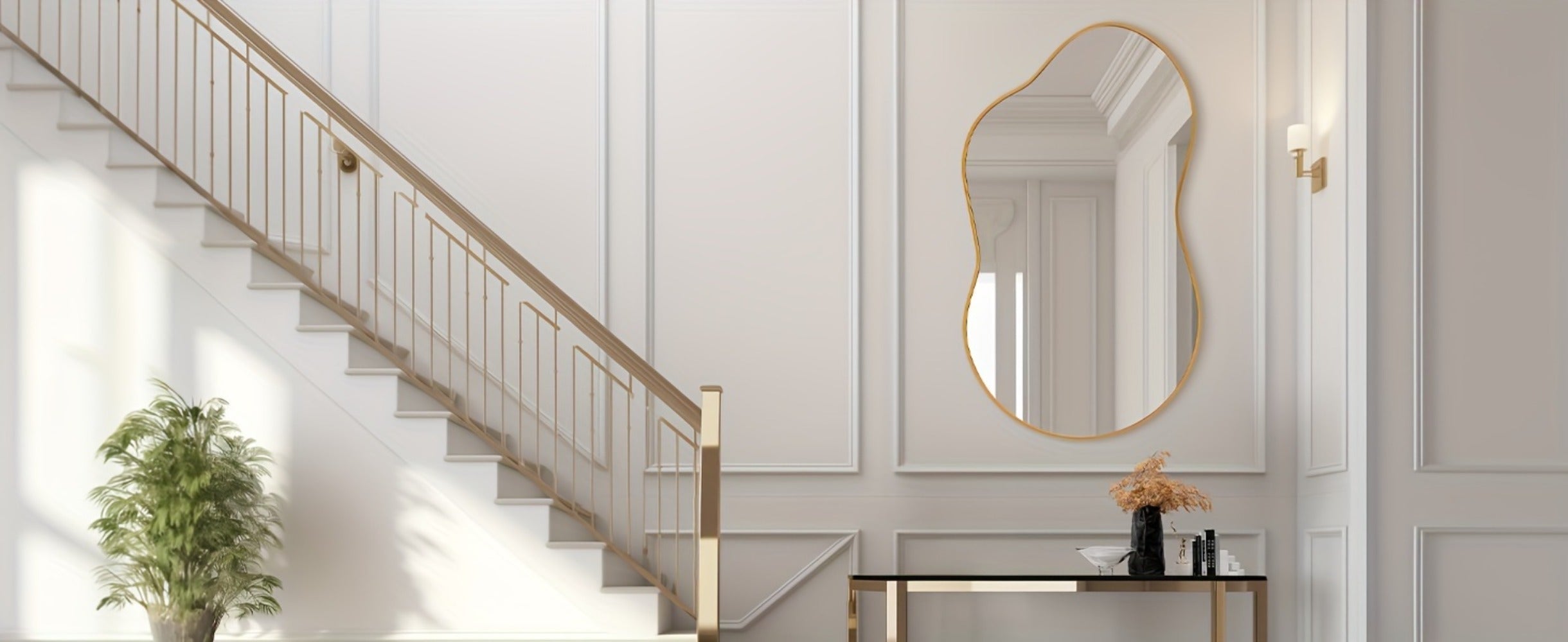 Boho Irregular Wall Mirror - Gold Aluminum Alloy Frame Asymmetrical Decorative Mirror for Bathroom Bedroom Living Room Entryway Cloakroom Wall Decor