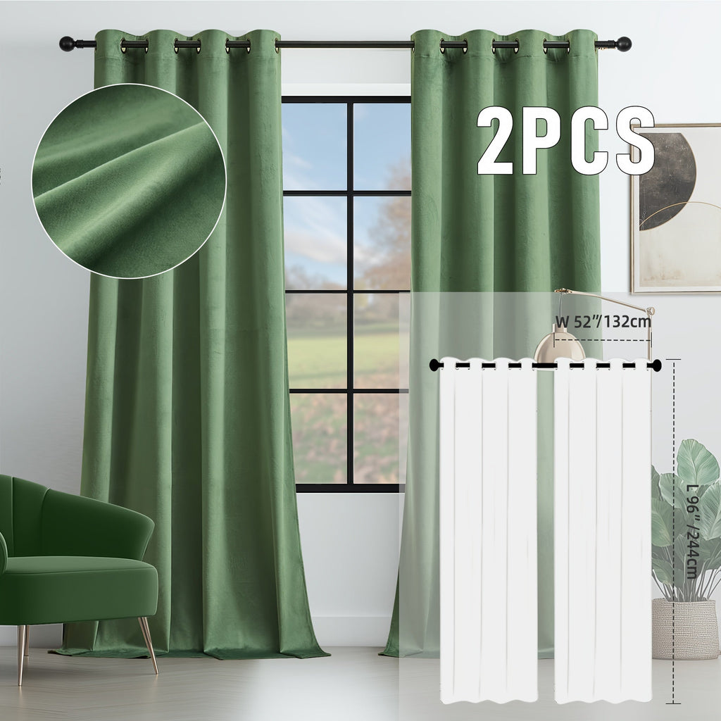 Velvet Room Darkening Curtains 2 Panels | Grommet Top Thermal Insulated Soundproof Blackout Curtains for Living Room Bedroom, Soft Solid Color Vintage Window Drapes