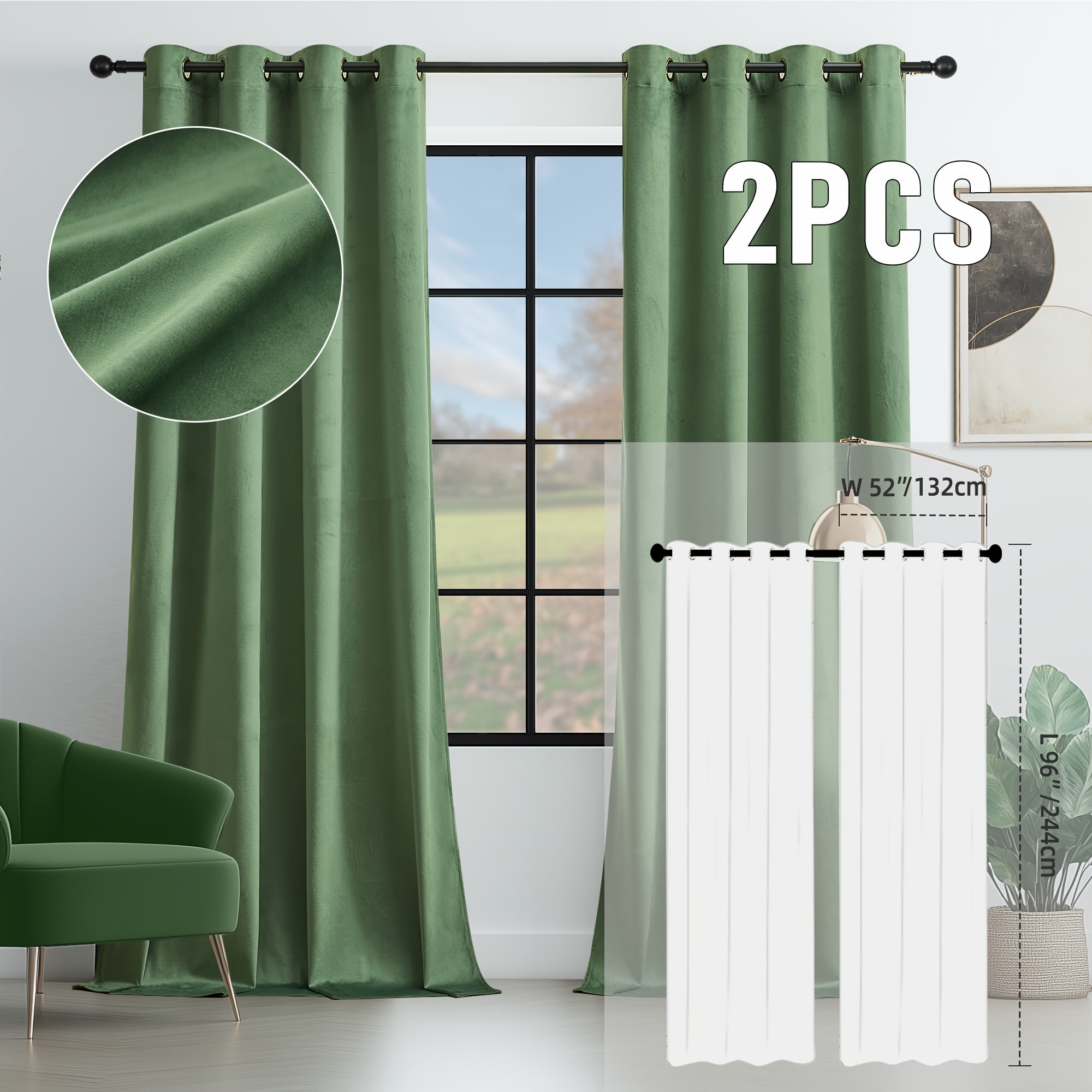 Velvet Room Darkening Curtains 2 Panels | Grommet Top Thermal Insulated Soundproof Blackout Curtains for Living Room Bedroom, Soft Solid Color Vintage Window Drapes