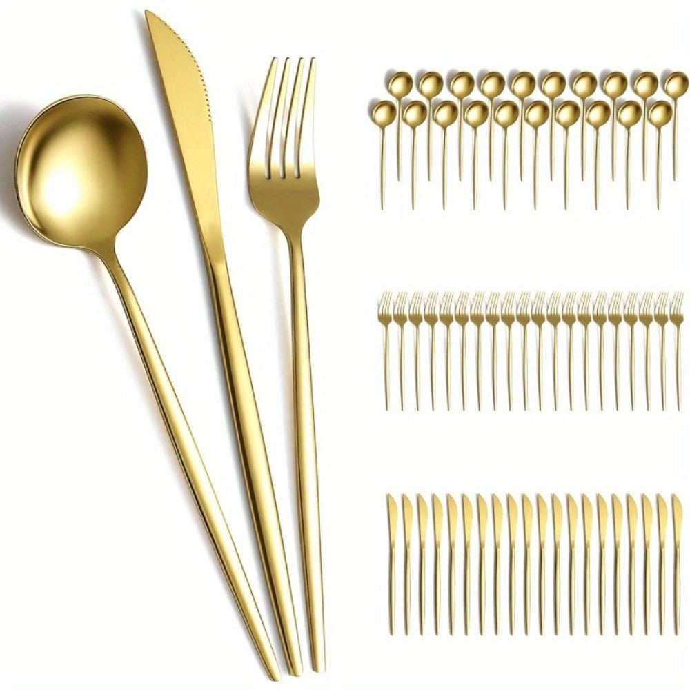 Gold Silverware Set 60 Pcs Service for 20 | Titanium Gold Plated Stainless Steel Flatware Set Knives Forks Spoons for Wedding Party Birthday Dishwasher Safe