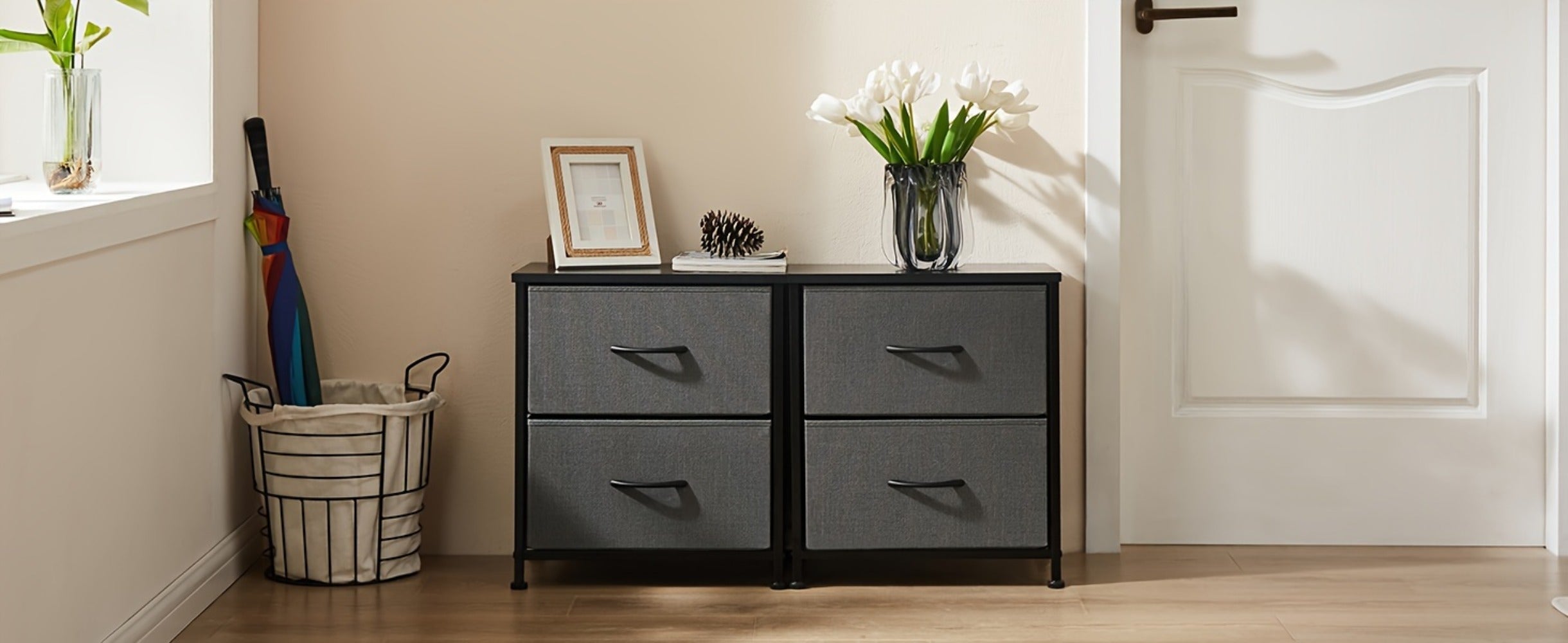 Nightstand with 2 Storage Drawers, 20¡± Bedside Table with Wooden Top & Fabric Cabinet, Steel Frame Mini Dresser for Bedroom, Dorm, Living Room ¨C 1pc or Set of 2pcs, Black White Grey Rustic Brown