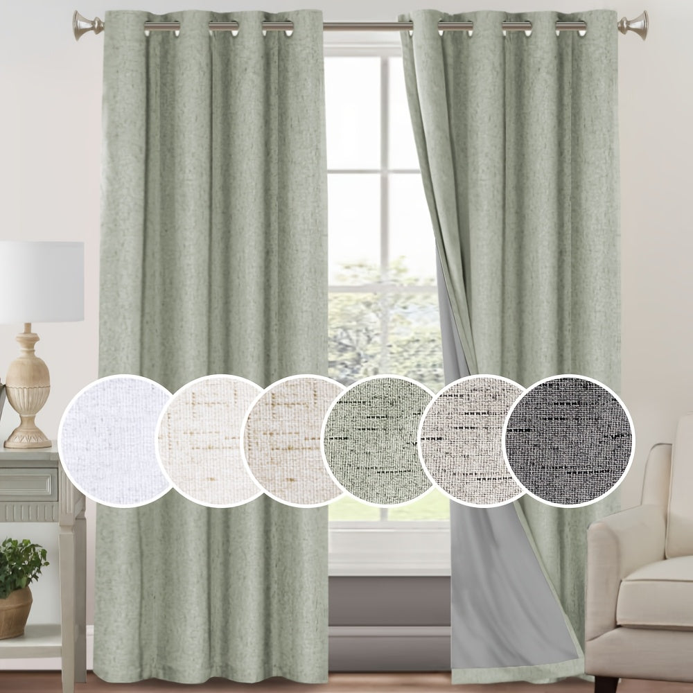 Blackout Curtains 2 Panels 100% Blackout Linen Textured Thermal Insulated Grommet Window Drapes Noise Reducing for Bedroom Living Room Hall - Full Light Blocking Room Darkening Curtains