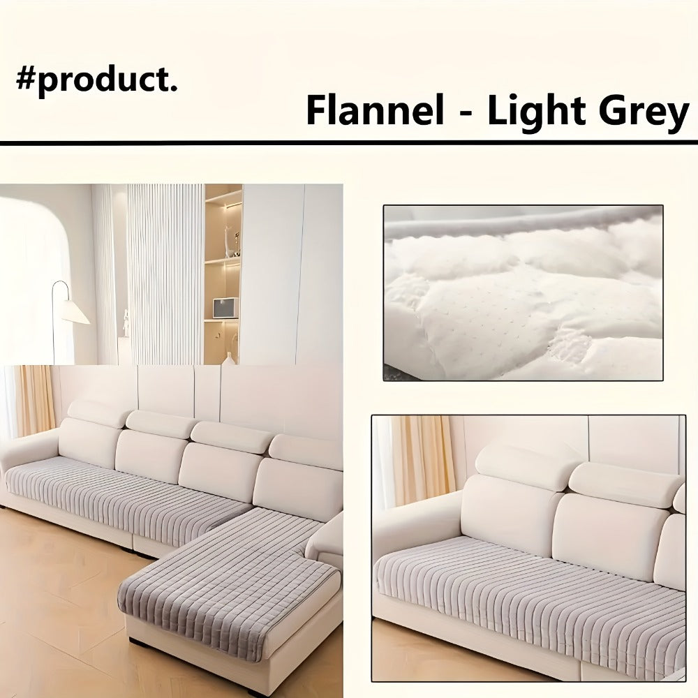 Quilted Flannel Velvet Sofa Cover 2pcs Set | Luxurious Jacquard Couch Cover, Soft Furniture Protector, Pet Friendly Machine Washable, All Season, Living Room Bedroom Office