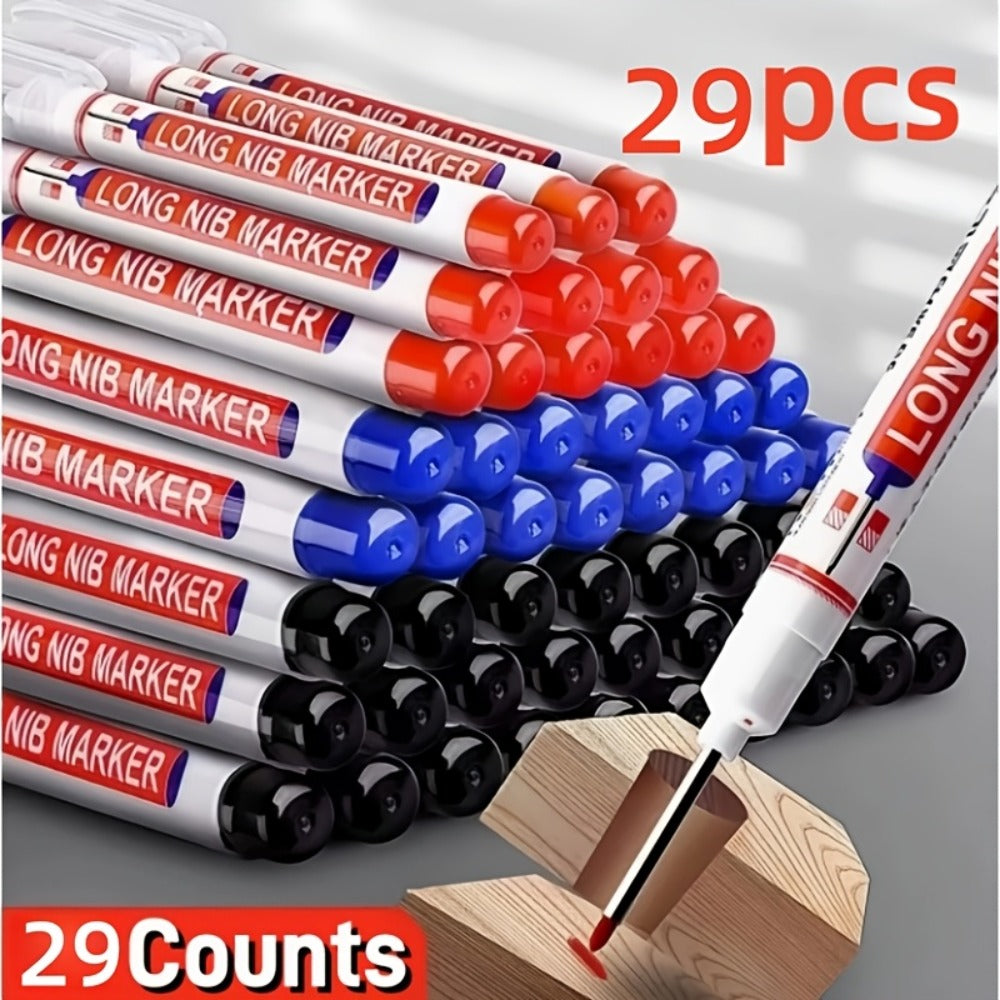 Deep Hole Marking Pens 29 Pack ¨C Long Point Oil-Based Woodworking Markers, Multi-Color Red Blue Black Pencils for Wood, Ceramic, Tile & Bathroom Installation, Carpenter Marking Tool Set