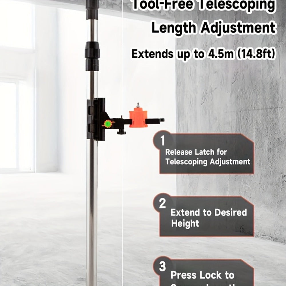 Telescoping Laser Level Pole 15.4ft / 4.7m ¨C Adjustable Extension Rod with 1/4¡±-20 & 5/8¡±-11 Thread Mount for Rotary and Line Lasers, Professional Surveying & Construction Staff