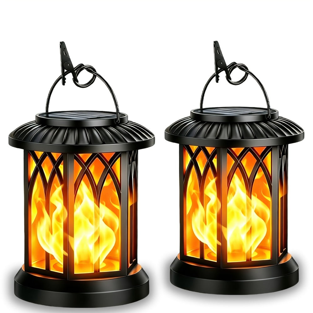 Solar Lantern Outdoor Hanging Lights Flickering Flame IPX5 Waterproof Auto On/Off 12Hrs Garden Yard Patio Decor Classic Black Antiqued Bronze 2 or 4 Pack