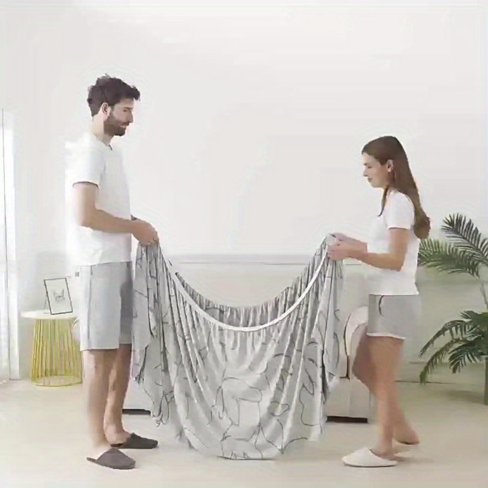 Printed Sofa Cover with Skirt Elastic Four Seasons Universal Furniture Protective Slipcover for Bedroom Office Living Room - 1 2 3 4 Seater Gray