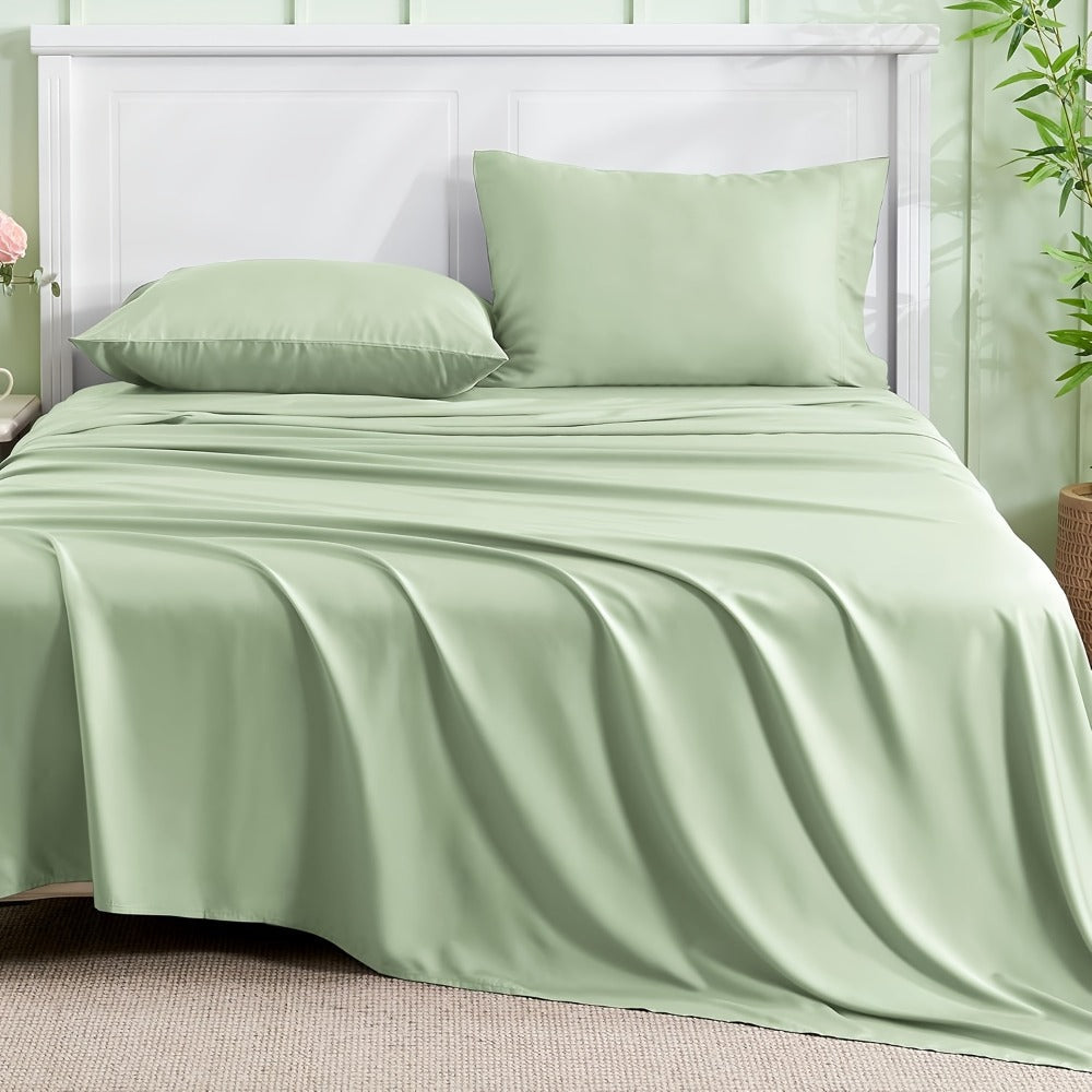 Cooling Sheet Set 4 Piece 2200TC Bamboo Blend - Silky Soft Deep Pocket 16 inch Fitted Sheet, Flat Sheet & Pillowcases, Breathable Luxury Bedding for Hot Sleepers Twin Full Queen King, Summer Chill Collection