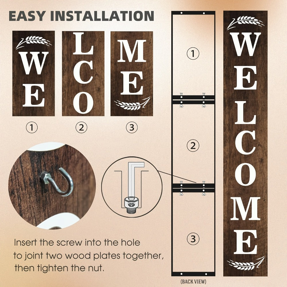 Porch Sign with 12 Interchangeable Seasonal Icons 47 Inch Tall - Welcome Sign for Front Door, Wind Resistant Leaner Board for Patio Yard Farmhouse Entryway, 4th of July Independence Day Decor