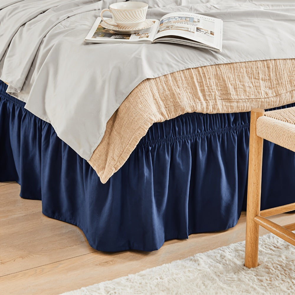 Bed Skirt with Adjustable Elastic Belt - Ruffle Microfiber Dust Ruffle 15 Inch Drop, Hotel Quality, Fade Resistant, Machine Washable, Easy Wrap Fit