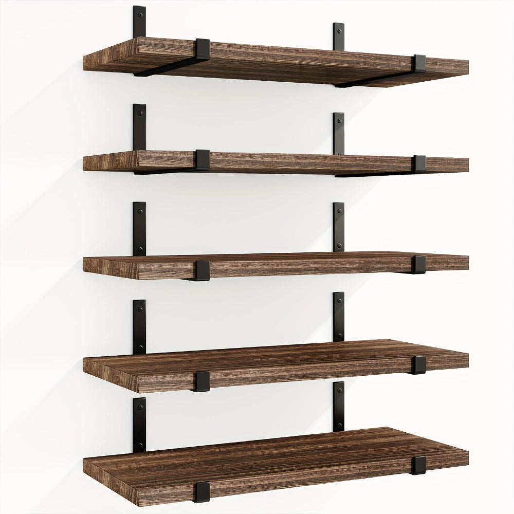 Rustic Floating Shelves Set of 5, 15.8x4.7 Inch Wall Mounted Wooden Shelves for Bedroom Living Room Kitchen Bathroom Office Plant Display