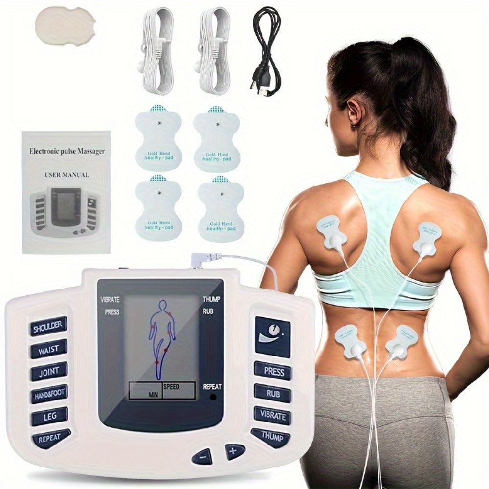 TENS EMS Machine Dual Channel Muscle Stimulator 4 Electrodes 10 Modes 8 Intensity Levels for Back Shoulder Knee Pain Relief Relaxation Exercise Gift