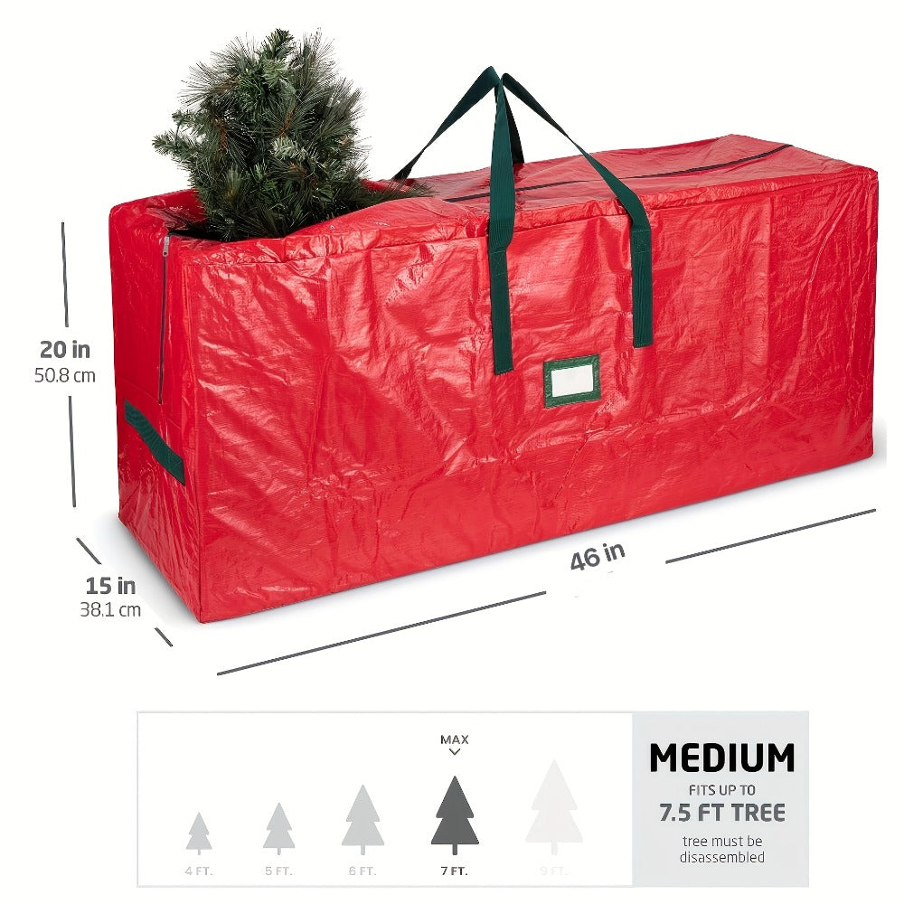 Christmas Tree Storage Bag 7.5ft ¨C Heavy Duty Extra Large Artificial Xmas Tree Bag with Reinforced Handles, Dual Zippers & Wide Opening for Easy Storage, Red