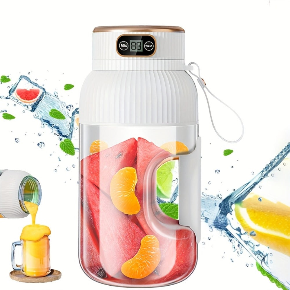 Portable Blender Personal Juicer Cup - Upgraded 10-Blade USB Rechargeable Smoothie Blender for Fruits, Vegetables & Milkshakes, Large Capacity, Digital Display, Travel Cover, Sports & Outdoor Use