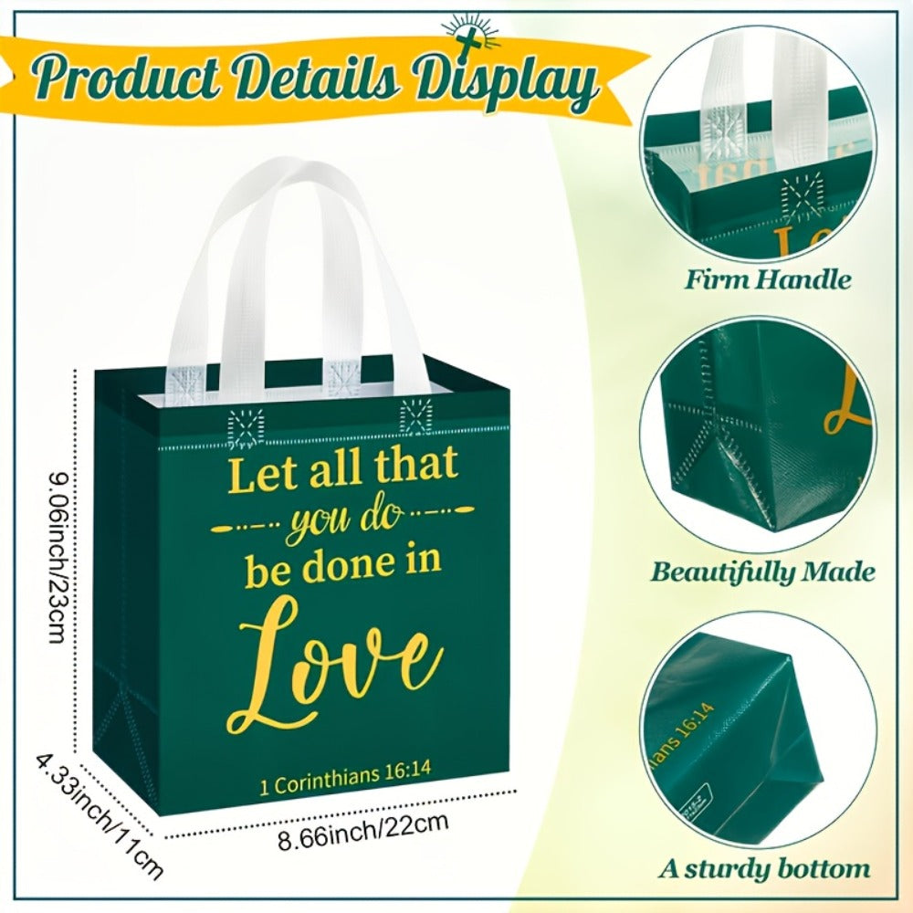 Bible Verse Gift Bags Bulk 32 or 64pcs | 8 Colors Reusable Christian Religious Gift Bags with Handles for Women | Medium Non-Woven Church Bags for Baptism, Wedding, Party Supplies, VBS, Faith Events