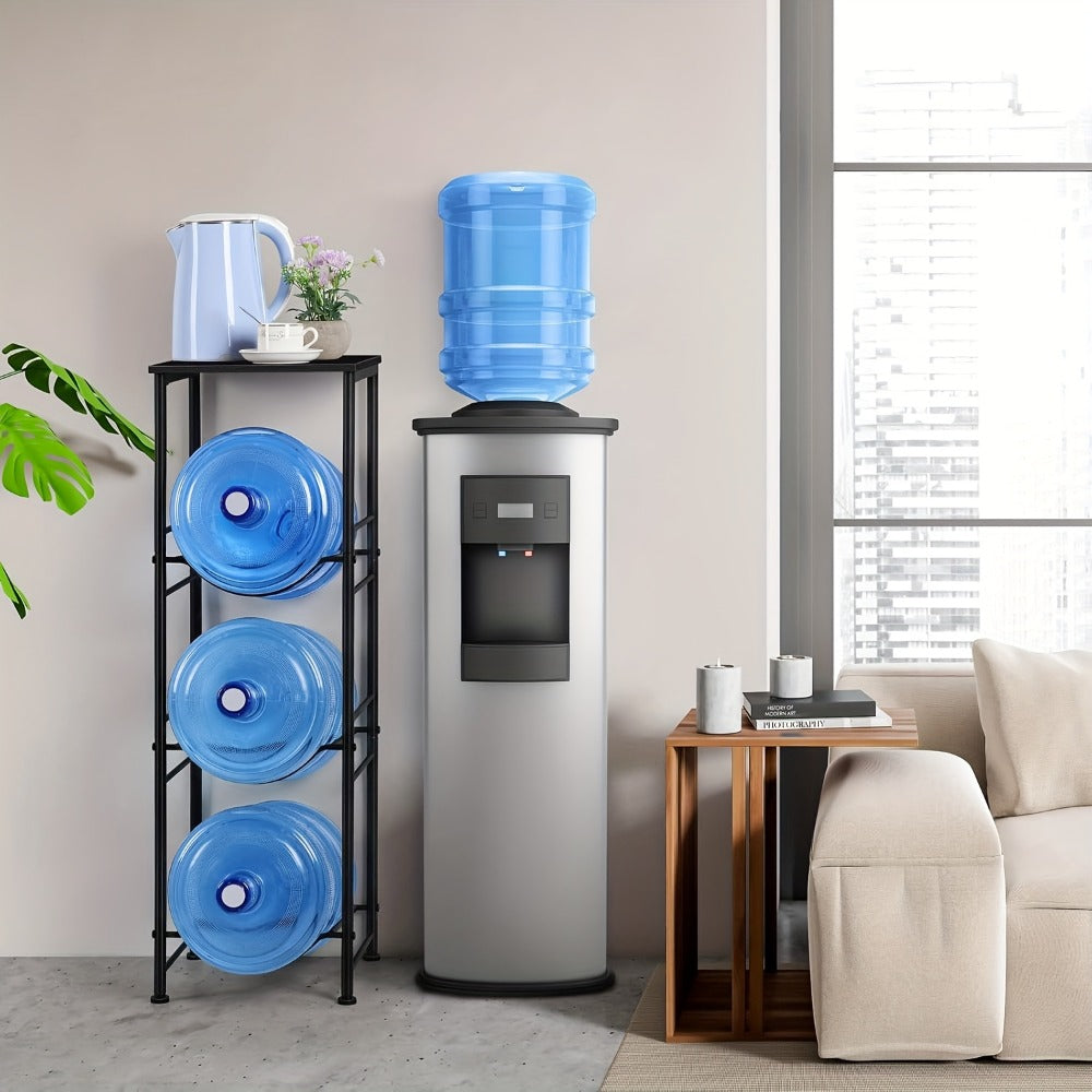 5-Gallon Water Jug Holder 3-Tier ¨C Heavy Duty Water Bottle Rack Organizer with Top Shelf & Adjustable Legs for Kitchen, Living Room & Office ¨C Particleboard & Steel Frame, White, Brown & Black