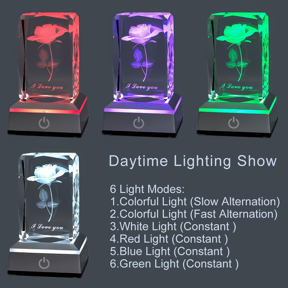 Rose Crystal LED Night Light ¨C Colorful Floral LED Sign Lamp, Romantic Desk Light for Bedroom Vanity, Unique Gift for Girlfriend Wife Mom on Women's Day Anniversary Birthday (4 Styles)