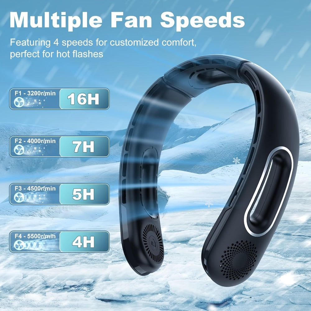 Neck Fan Portable Bladeless 360¡ã Cooling, 16-Hour Battery Life, 4 Speed Settings, USB Rechargeable Hands-Free Wearable Personal Fan for Women and Men, Travel, Office, Outdoor, Camping and Stocking Stuffer