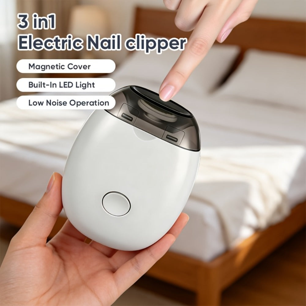 Electric Nail Trimmer with LED Light & 3 Speeds ¨C Automatic Nail Clipper for Seniors, Adults & Thick Toenails, Low Noise, Portable with Nail Scraps Storage, 2pc Set