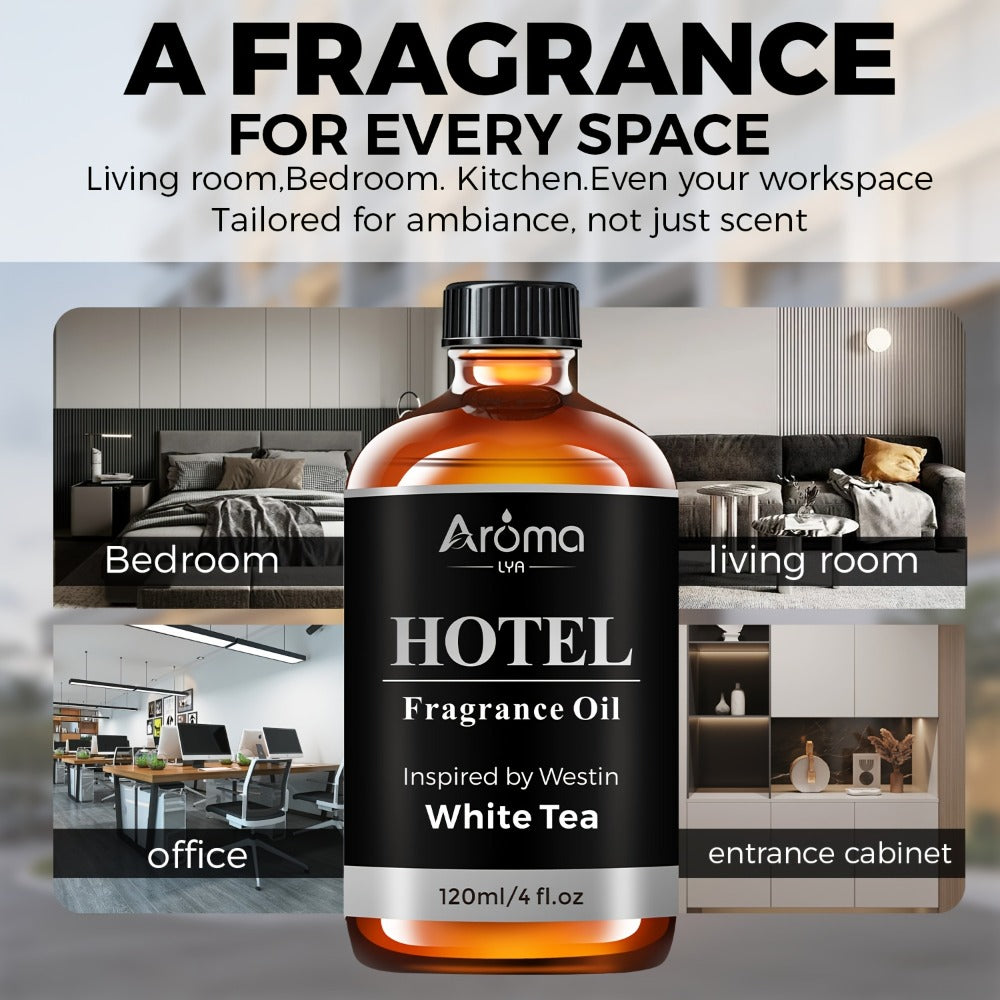 Hotel Fragrance Essential Oil 4oz/120ml ¨C Luxury Scent for Diffuser, Humidifier, Candles & Perfume | White Tea, CapriBreeze, MINE, Beach Villas, R-C Hotel