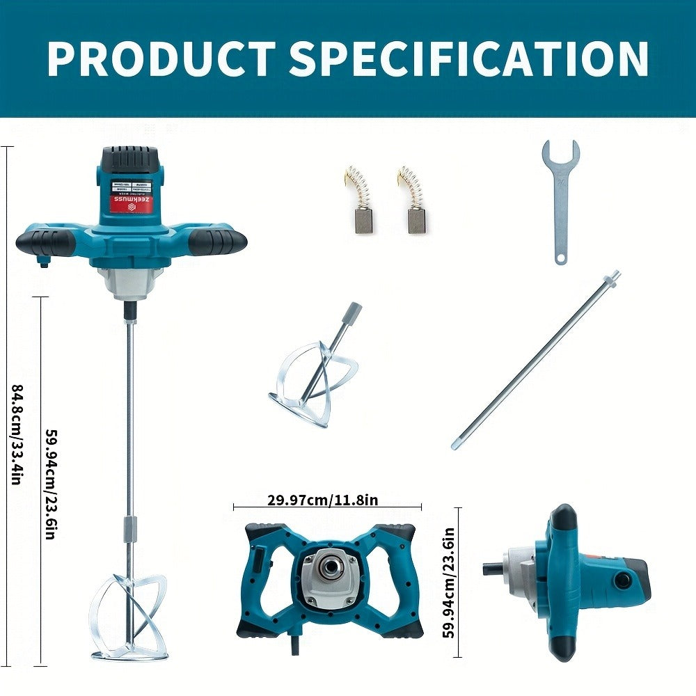 Electric Handheld Cement Mixer 2100W | 6-Speed Adjustable 800 RPM Mortar Mixer Drill for Mixing Paint, Cement, Mortar & Feed ¨C Heavy Duty Paddle Mixer Power Tool