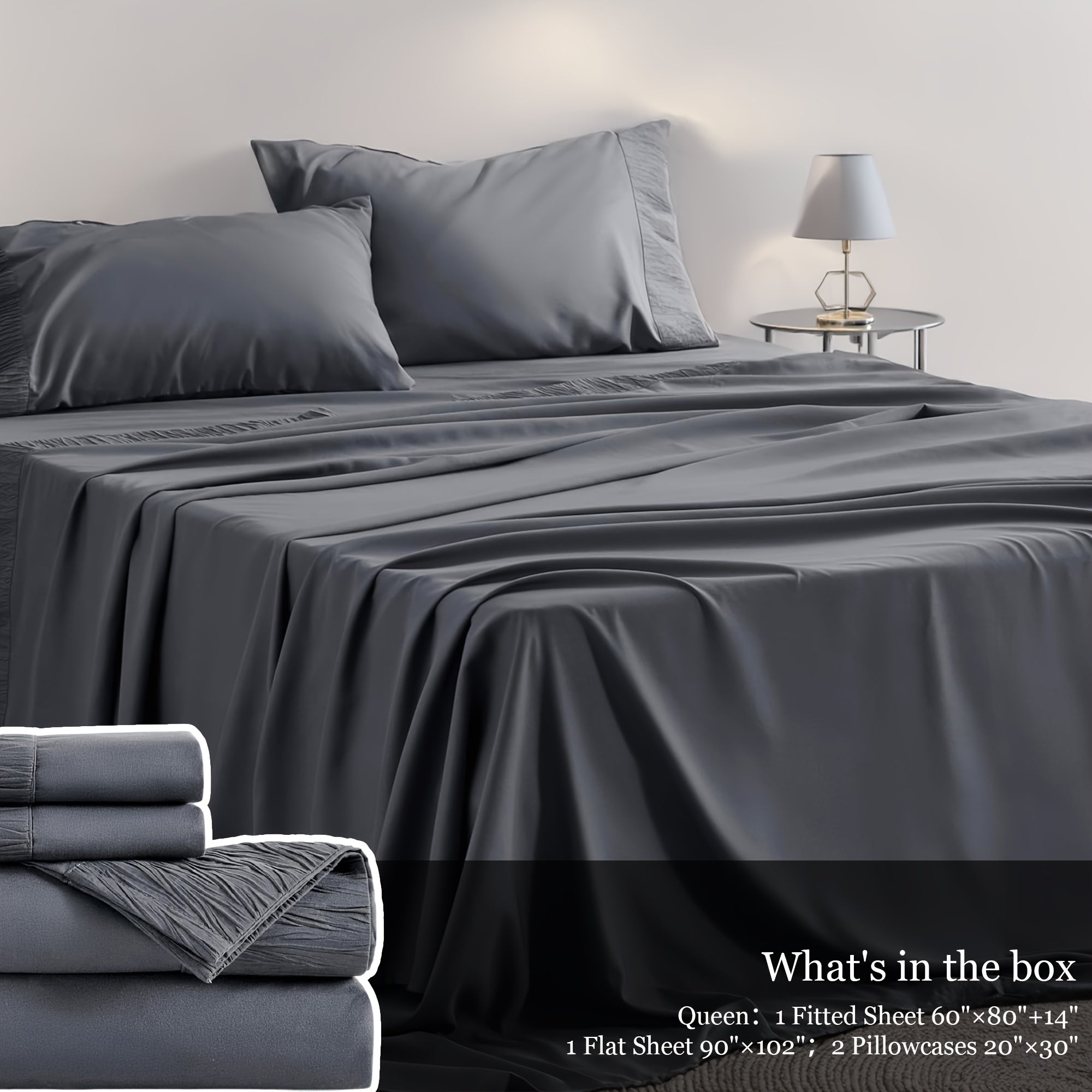 Bed Sheet Set 4-Piece Soft Breathable Cooling Sheets - Flat Sheet, Fitted Sheet & 2 Pillowcases, Wrinkle-Free Hotel Luxury Bedding, All Season Comfort