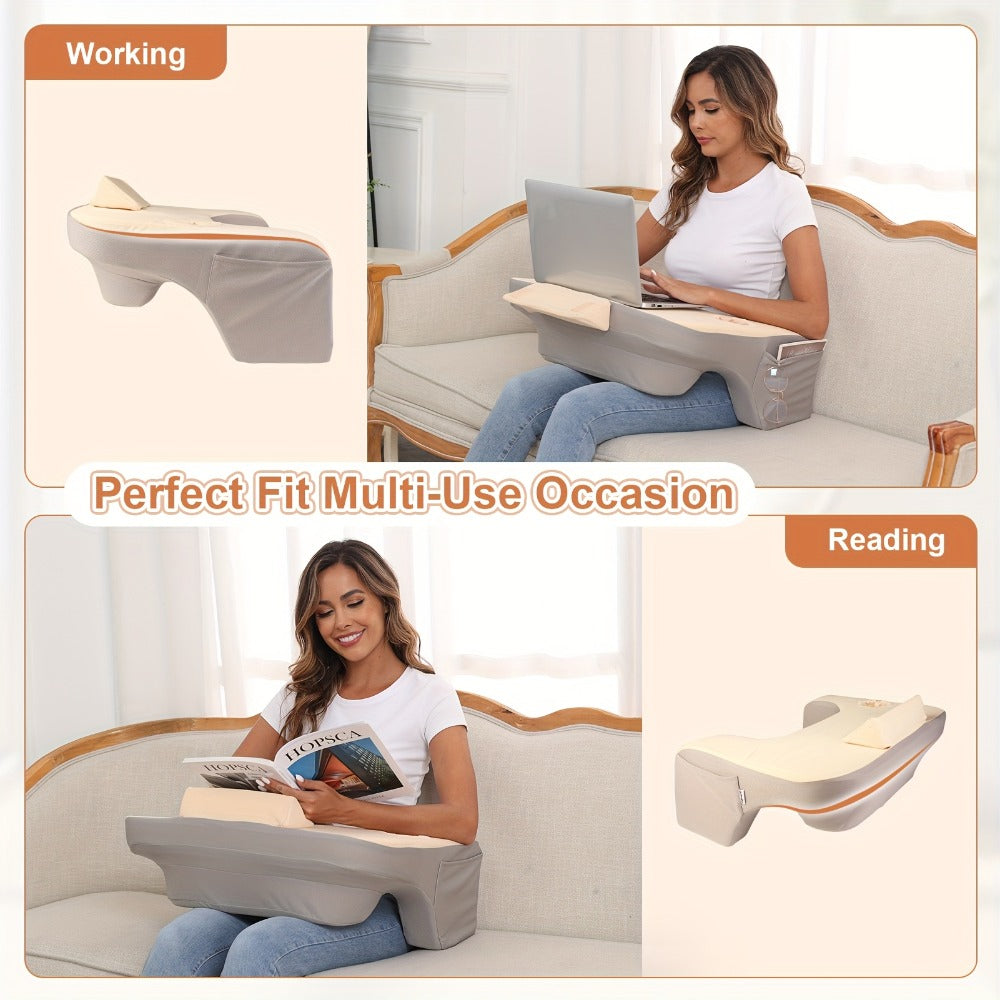 Reading Pillow with Side Pocket & Memory Foam Filling, Large Backrest Pillow for Bed Sofa Floor, Husband Pillow for Reading Gaming Relaxing, Gifts for Men Women, Gray, 2.2KG/4.5LB