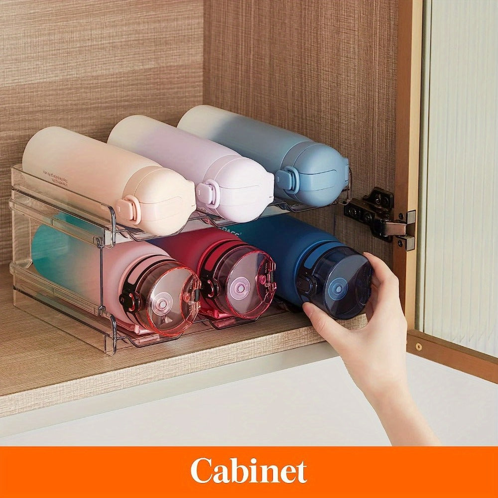 Stackable Water Bottle Organizer for Cabinet & Kitchen Pantry ¨C Tumbler Travel Mug Cup Holder, Plastic Fridge Wine Rack, Holds 5/6/8/9/11/12 Bottles