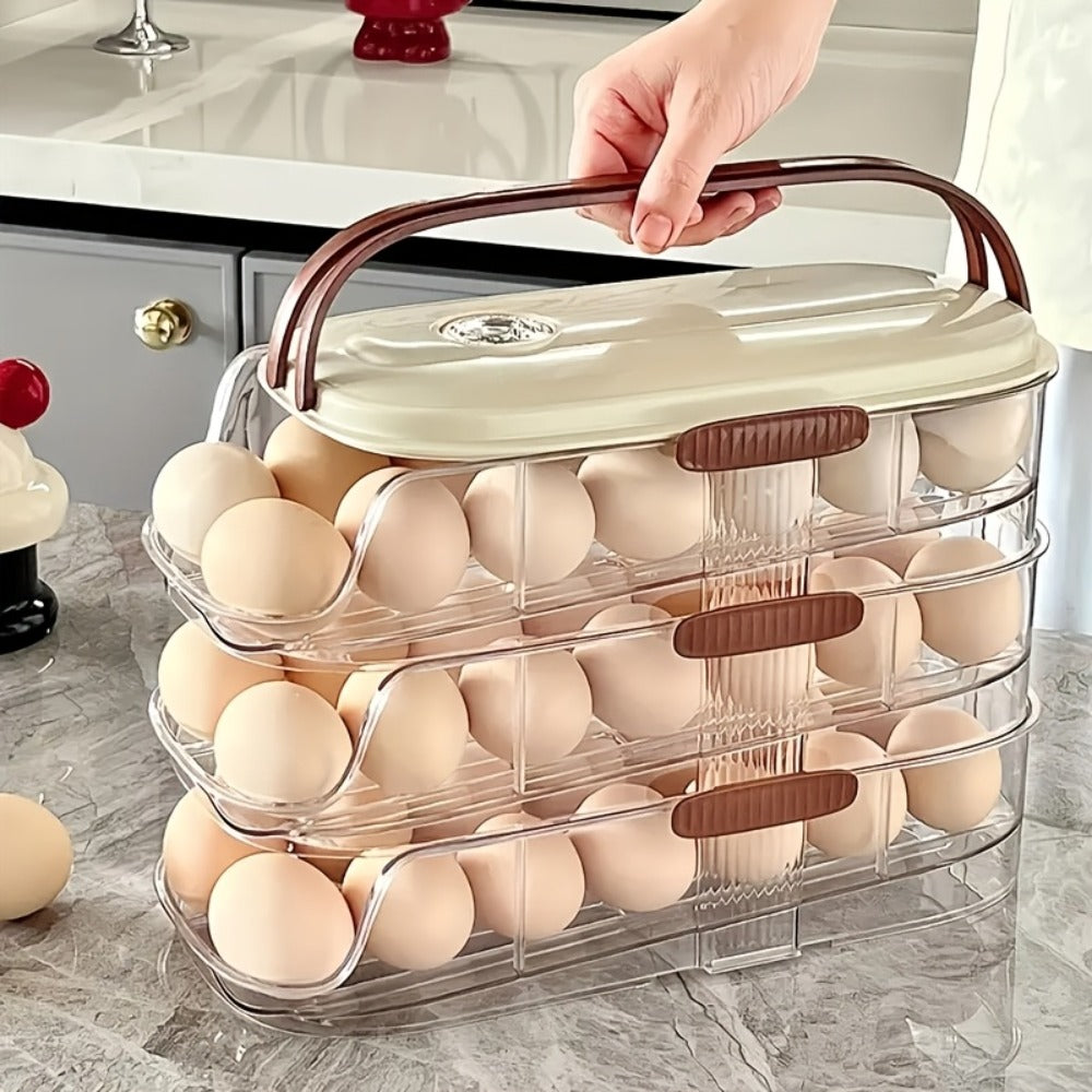 Egg Organizer for Refrigerator, Multi-Layer Auto-Rolling Egg Rack with Large Capacity ¨C Space-Saving Egg Storage Dispenser for Fridge, Cabinet & Countertop, Ideal for Busy Families