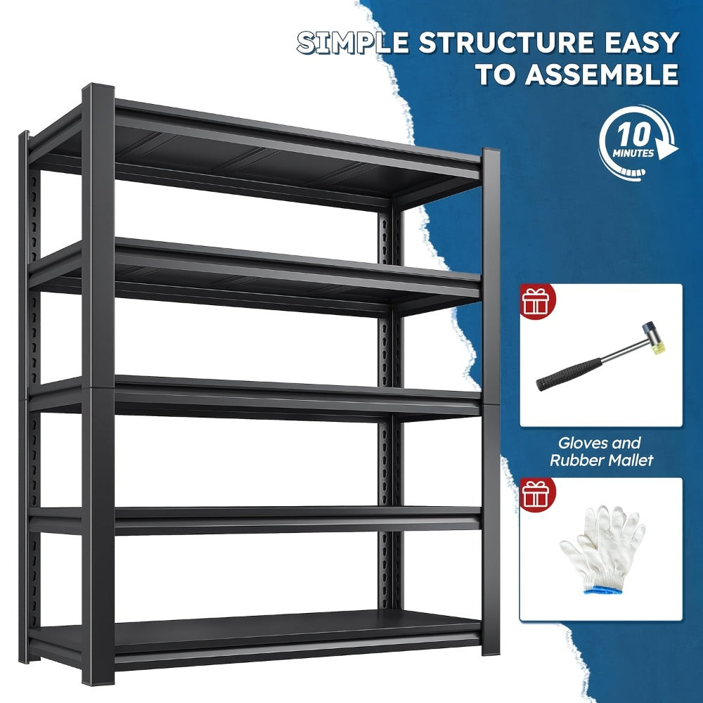 Heavy Duty Metal Shelving Unit 5-Tier - Powder-Coated Steel Storage Rack, 2500 LBS Capacity, Adjustable Height, No-Tool Assembly, for Garage, Basement & Warehouse Organization