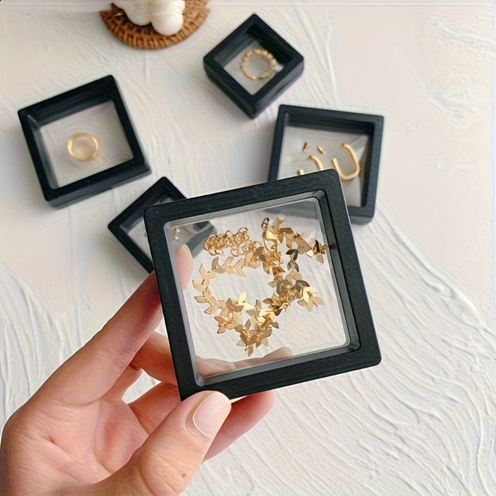 3D Floating Jewelry Display Box Bulk Set | Black Plastic Frame Clear Acrylic Panel Fabric-Lined Organizer for Jewelry Coins Collectibles ¨C Secure Clasp Closure ¨C 30 or 60 Pieces