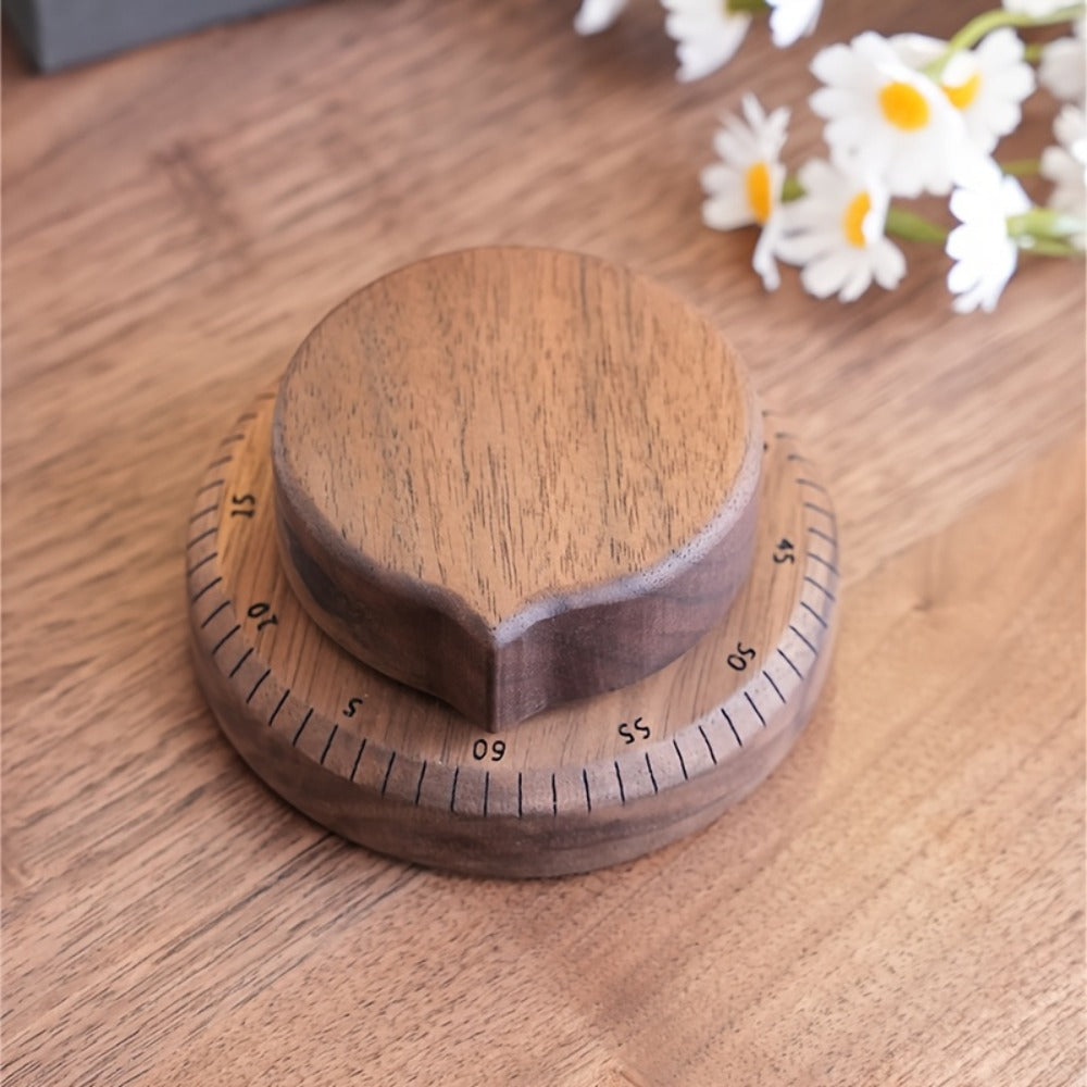 Mechanical Kitchen Timer with Loud Alarm - Black Walnut Wood Cooking Timer, 100% Battery-Free Desktop Timer for Cooking, Baking & Study