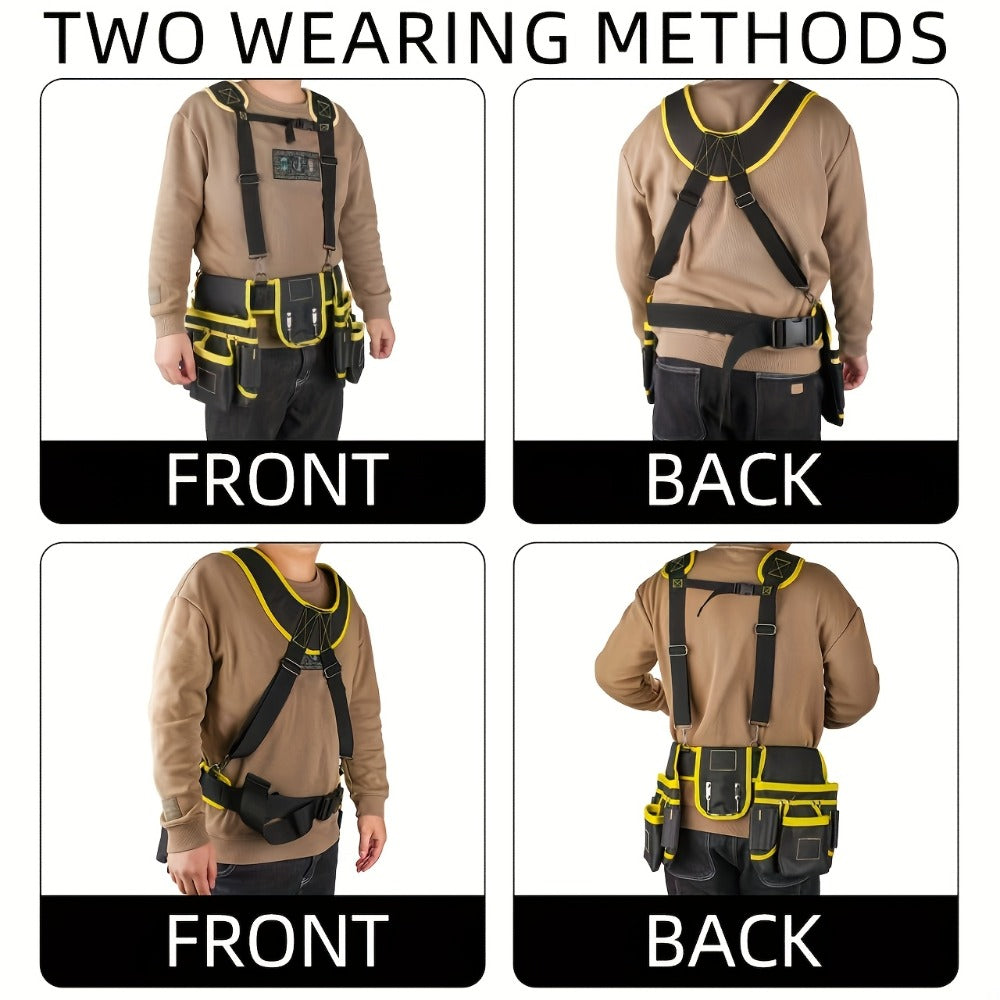 Tool Belt Heavy Duty Multi-Pocket Tool Pouch Bag Adjustable Waist Tool Organizer for Electricians Carpenters Mechanics Gardeners Construction Workers Black Yellow